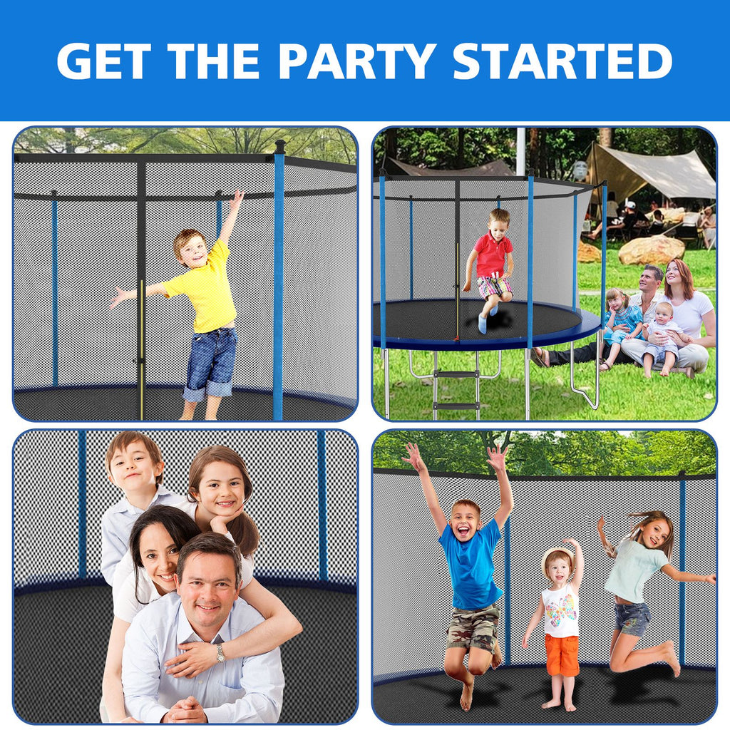 Yeah Depot - 8ft Blue Outdoor Toddler Trampoline with Enclosure Safety Net Jumping Fun Trampoline, heavy-duty jump pads, spring-loaded for children and adults, Gifts for Boys/Girls