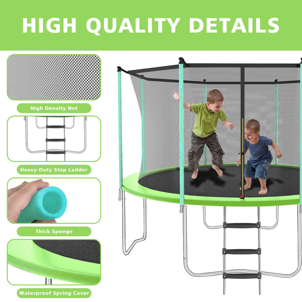 Yeah Depot - 12ft Green Outdoor Toddler Trampoline with Enclosure Safety Net Jumping Fun Trampoline, heavy-duty jump pads, spring-loaded for children and adults, Gifts for Boys/Girls