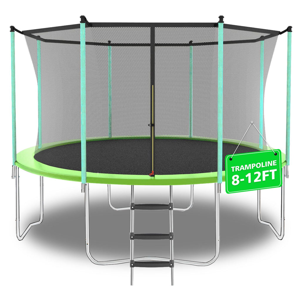 Yeah Depot - 8ft Green Trampoline with Safety Enclosure Net, Outdoor Trampoline with Heavy Duty Jumping Mat and Spring Cover Padding for Kids and Adults