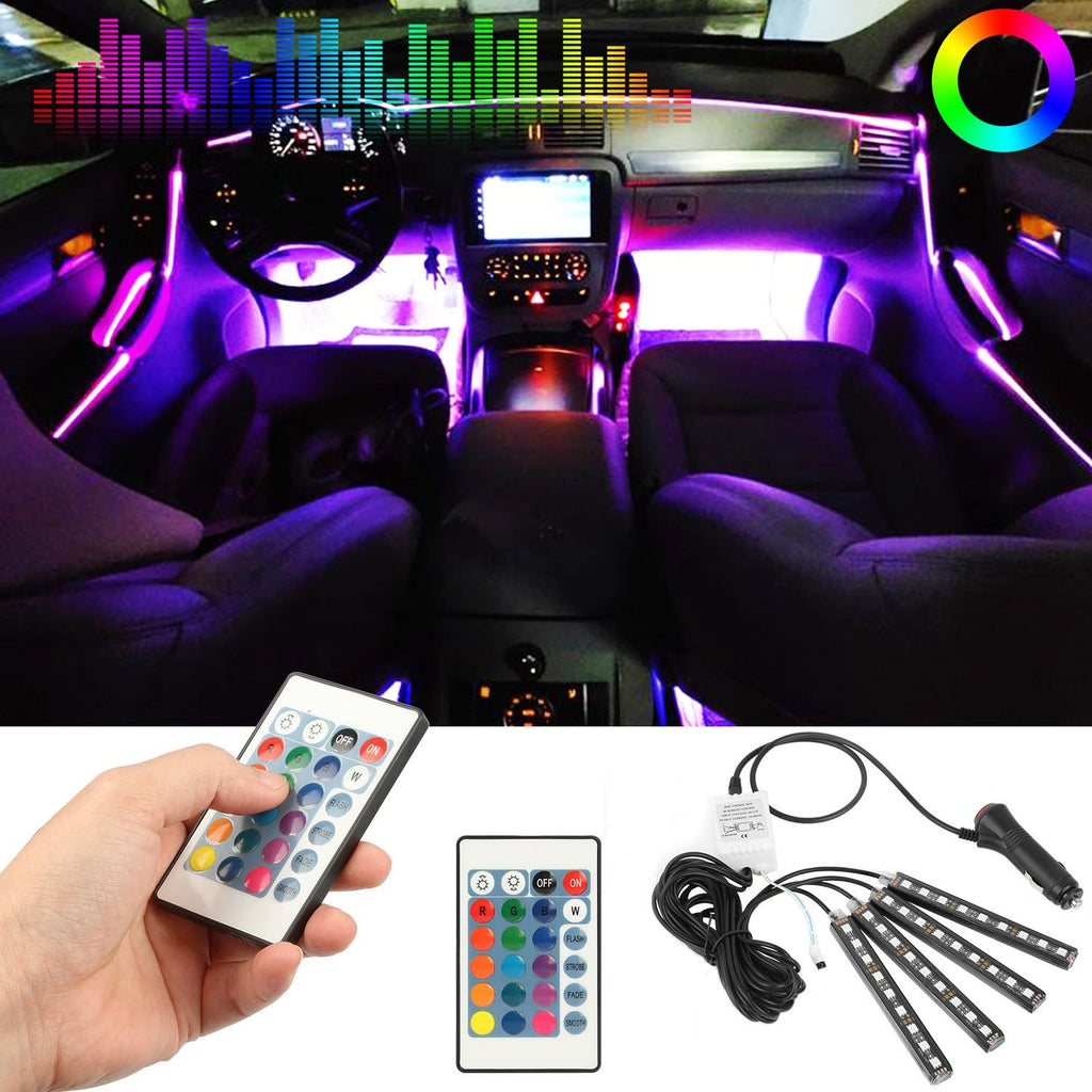 Eggracks by Global Phoenix - 4PCS 36LEDs 12V Car Atmosphere Light Strip IP65 Colorful RGB LED Neon Lights IR Remote