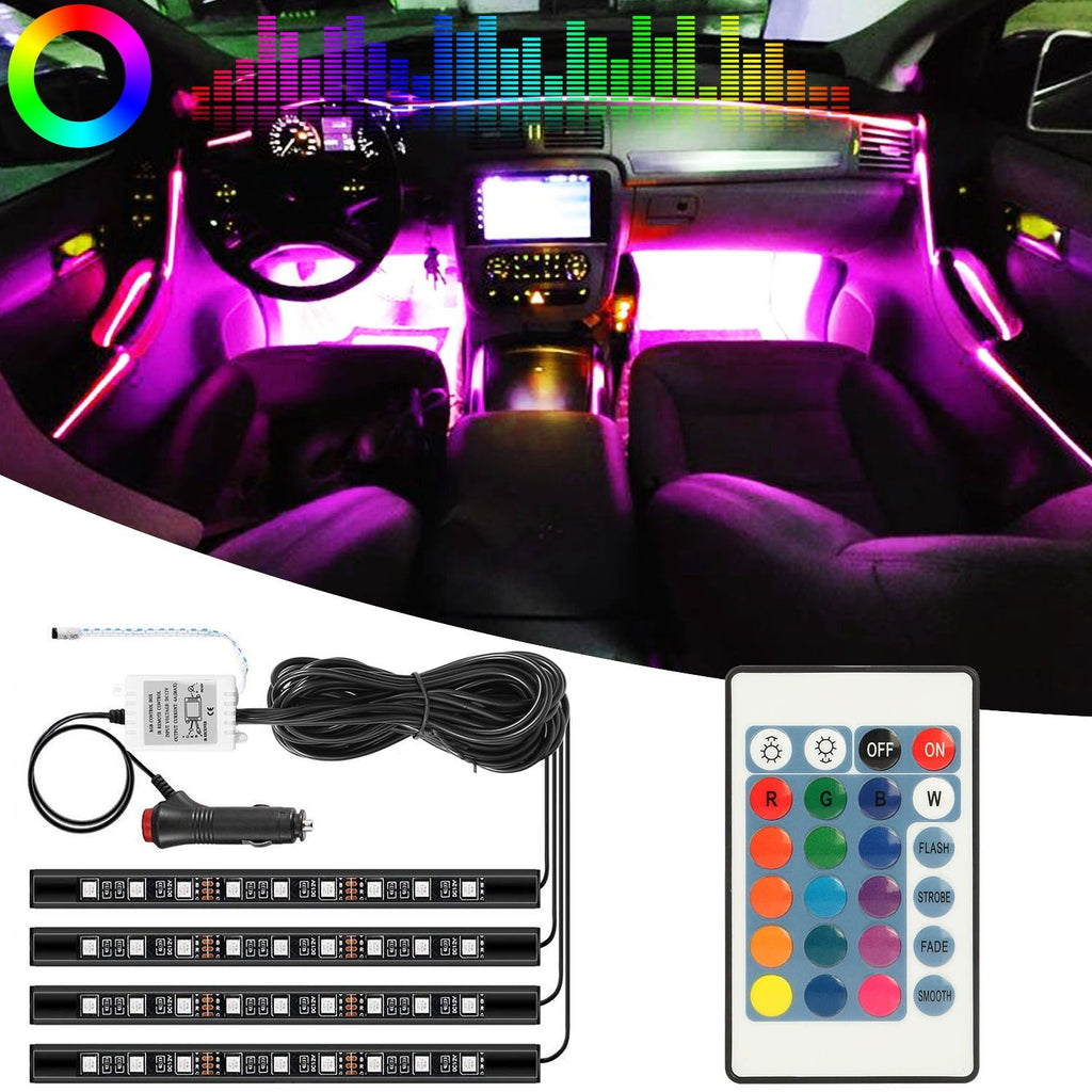 Eggracks by Global Phoenix - 4PCS 36LEDs 12V Car Atmosphere Light Strip IP65 Colorful RGB LED Neon Lights IR Remote