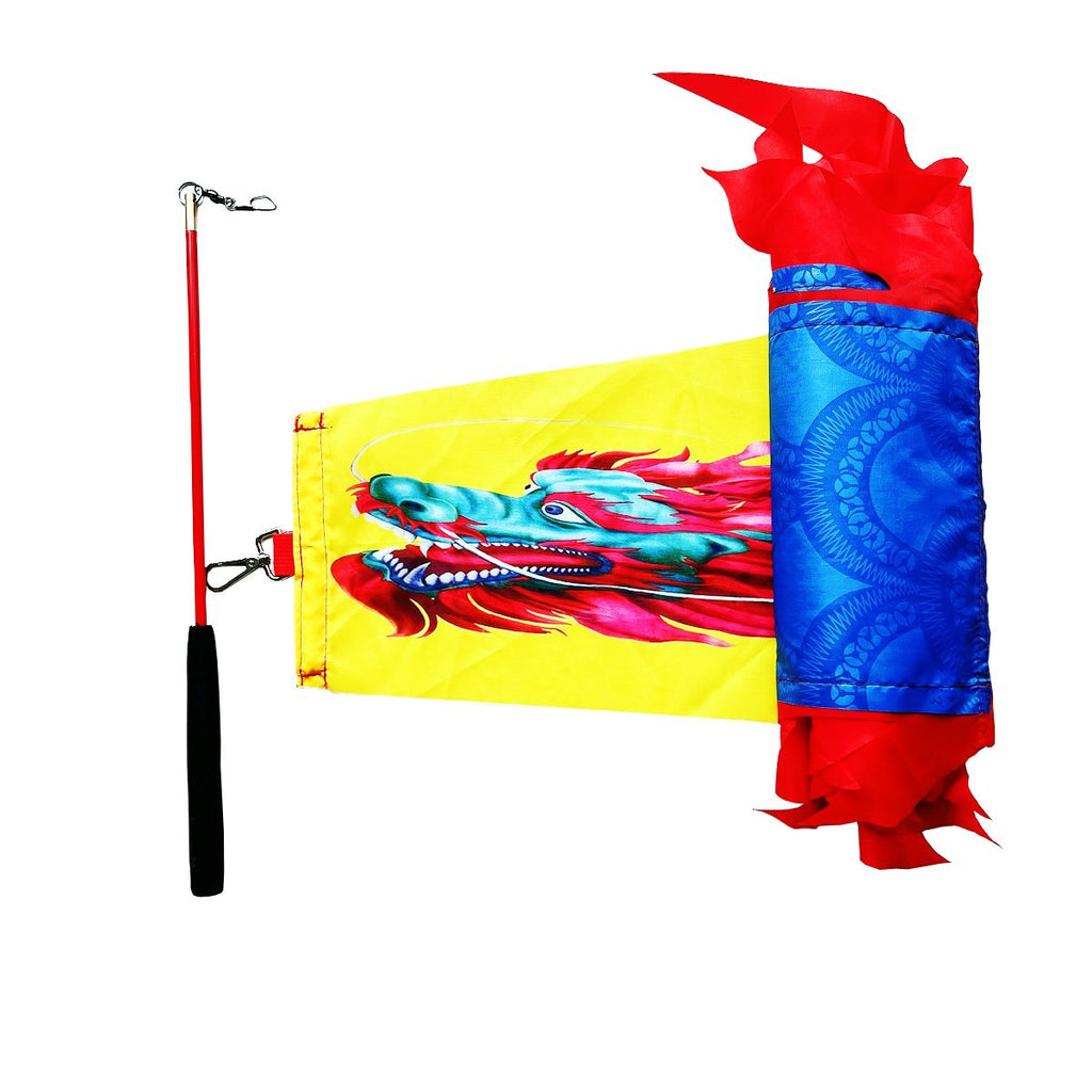 DSJUGGLING - 3 Meters (9.8 FT) Golden Scale Silk Dragon POI Outdoor Flinging Wind Spinners & Fitness Dragon Dance Wu Long 3D dragon Ribbon Streamer with Fiberglass Handstick + Travel Bag!