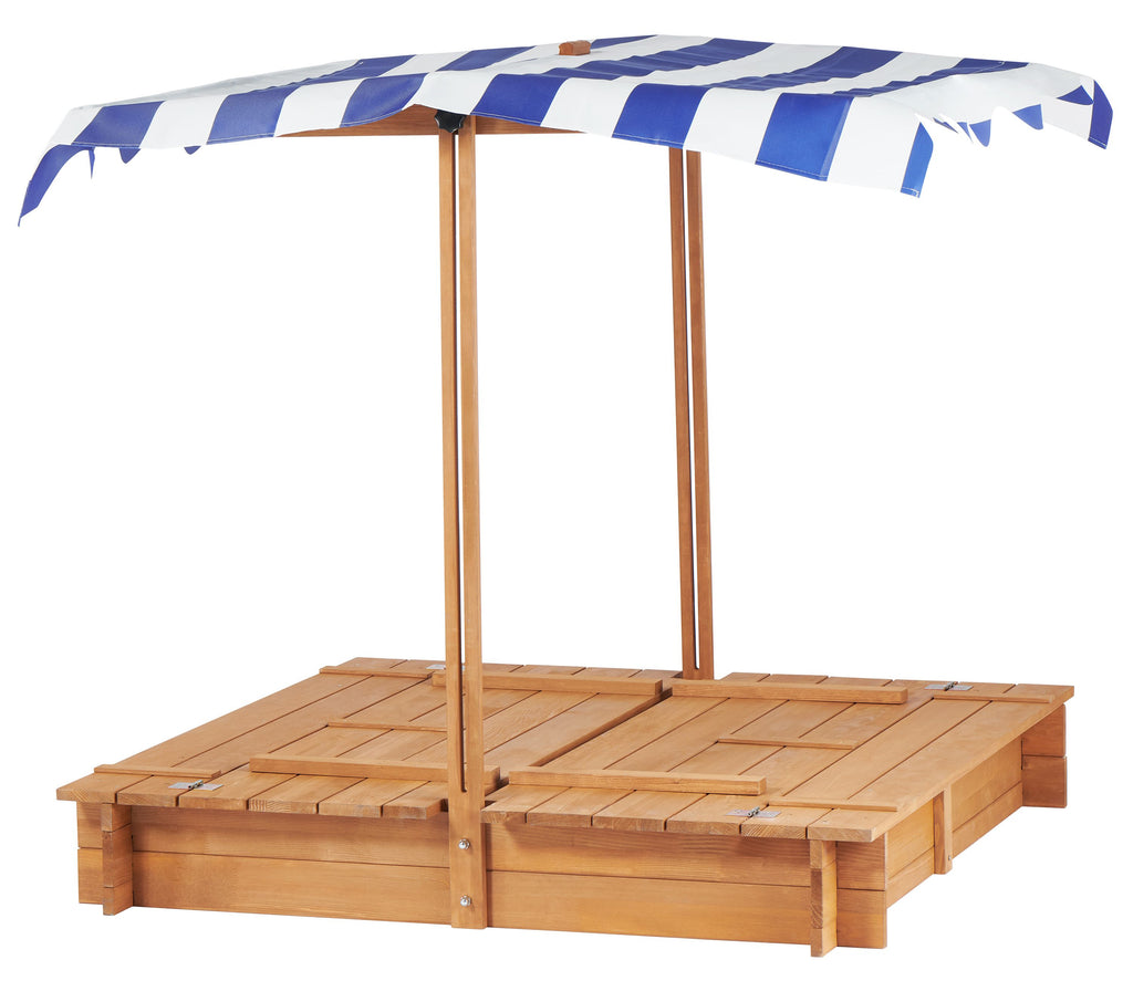 Yeah Depot - Kids Sandbox with Adjustable Cover, 46'' Wooden Sand Box with 2 Foldable Bench Seats, Outdoor Sandpit for Backyard Play