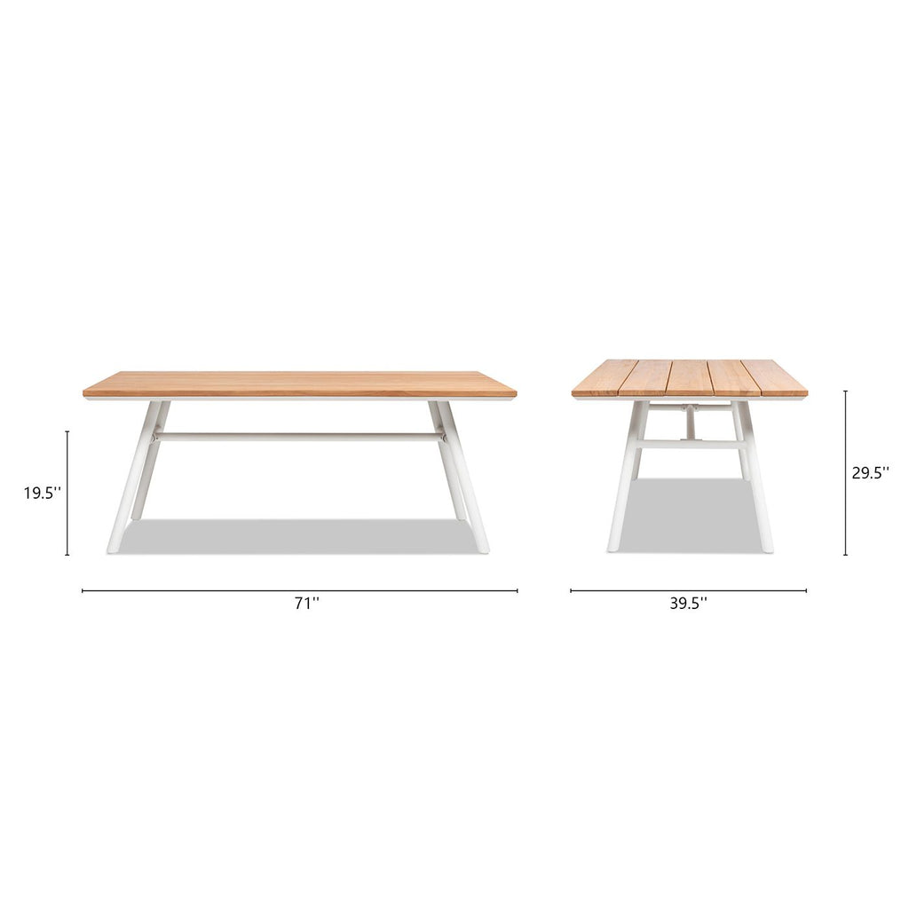 Yeah Depot - Maiden 71'' 6-Seater Teak & Aluminum Patio Dining Table, Natural Teak