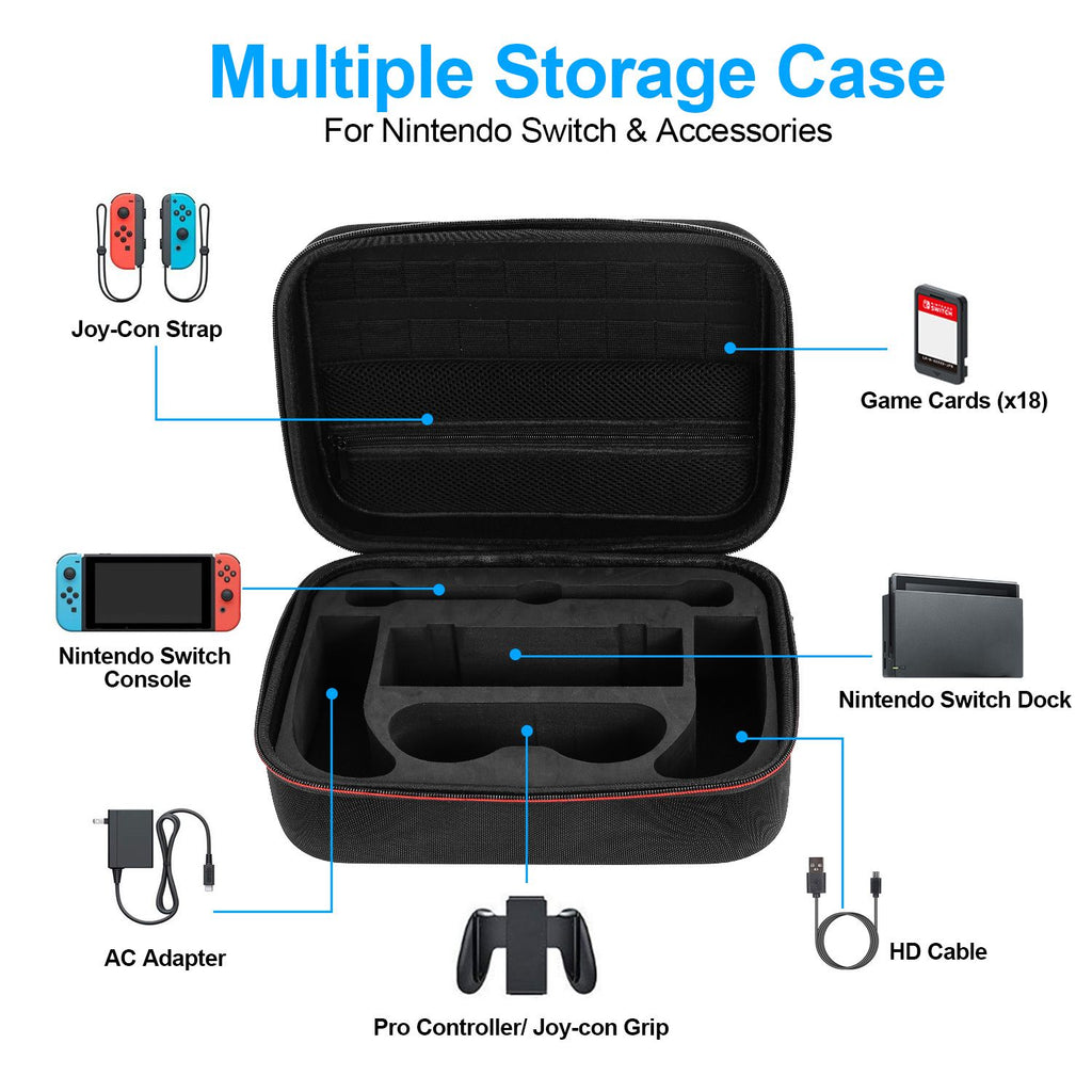 Eggracks by Global Phoenix - Portable Deluxe Carrying Case for Nintendo Switch Protected Travel Case with Rubberized Handle Shoulder Strap