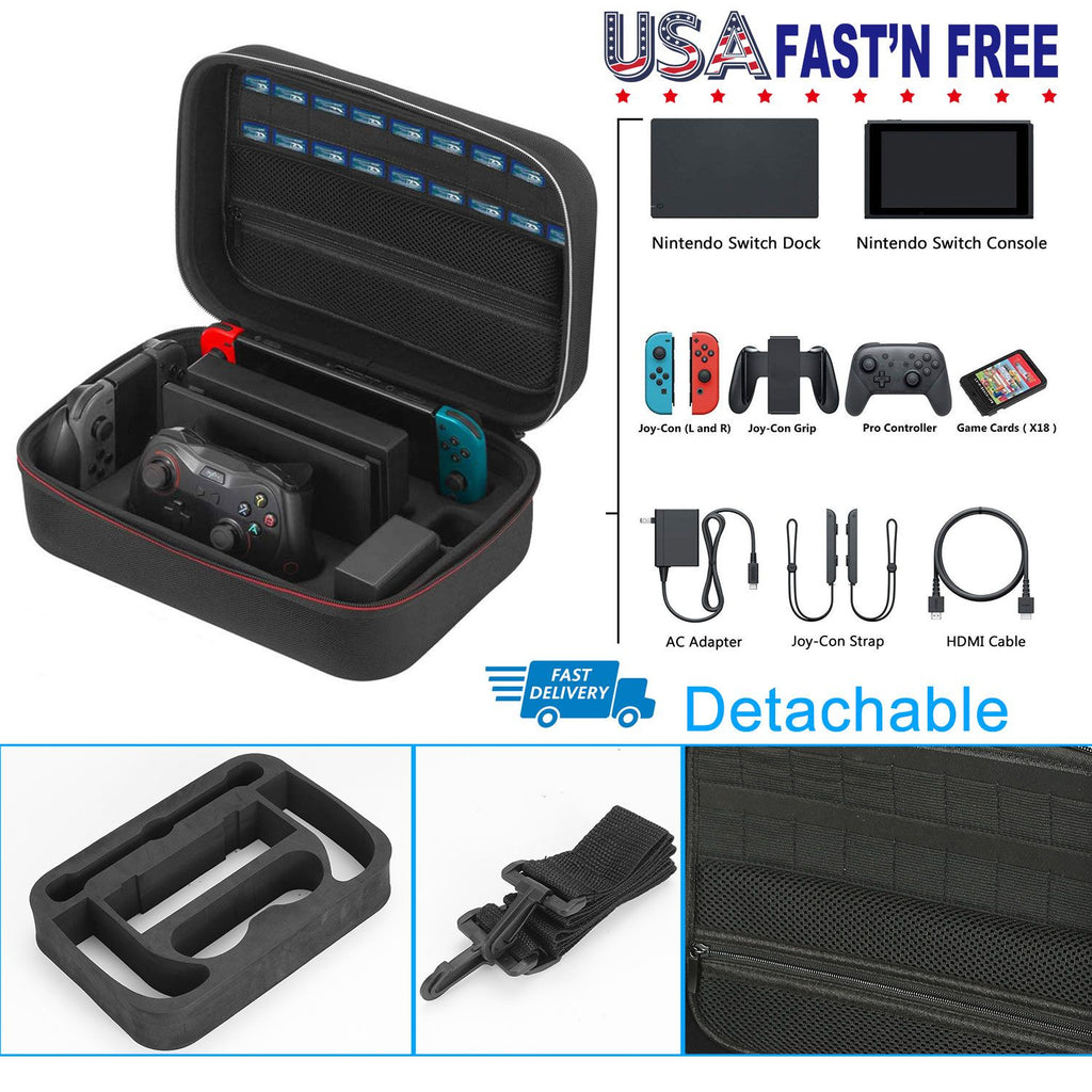 Eggracks by Global Phoenix - Portable Deluxe Carrying Case for Nintendo Switch Protected Travel Case with Rubberized Handle Shoulder Strap