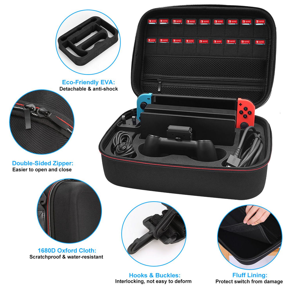 Eggracks by Global Phoenix - Portable Deluxe Carrying Case for Nintendo Switch Protected Travel Case with Rubberized Handle Shoulder Strap