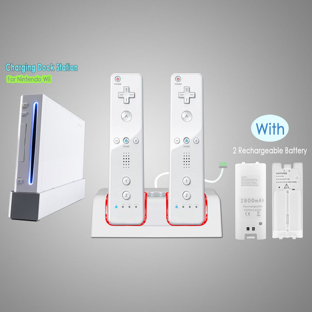 Eggracks by Global Phoenix - For Wii Remote Controller Charger Dual Charge Dock with Two 2800mAh Rechargeable Batteries