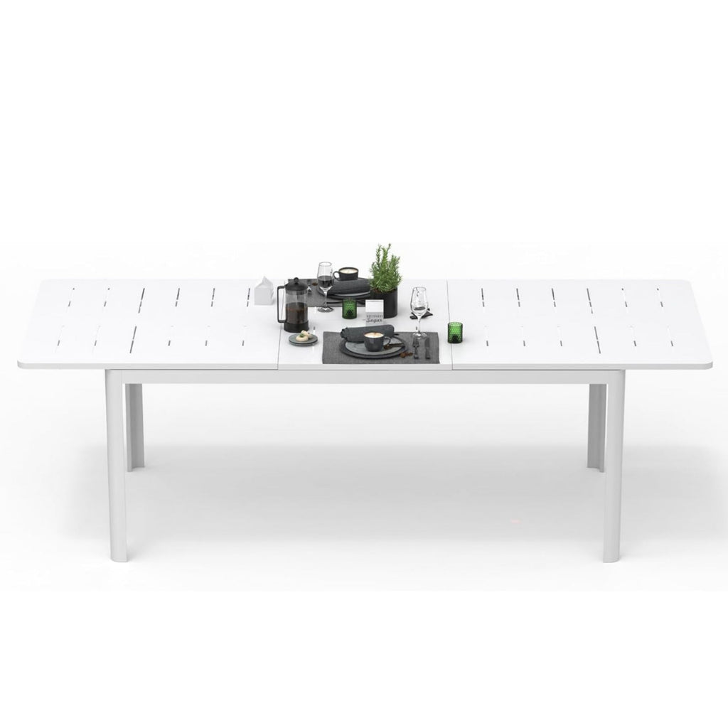Yeah Depot - Patio Dining Expandable Table, Metal Aluminum Outdoor Table for 6-8 Person Rectangular Table for Porch Lawn Garden Bistro(Ivory White)