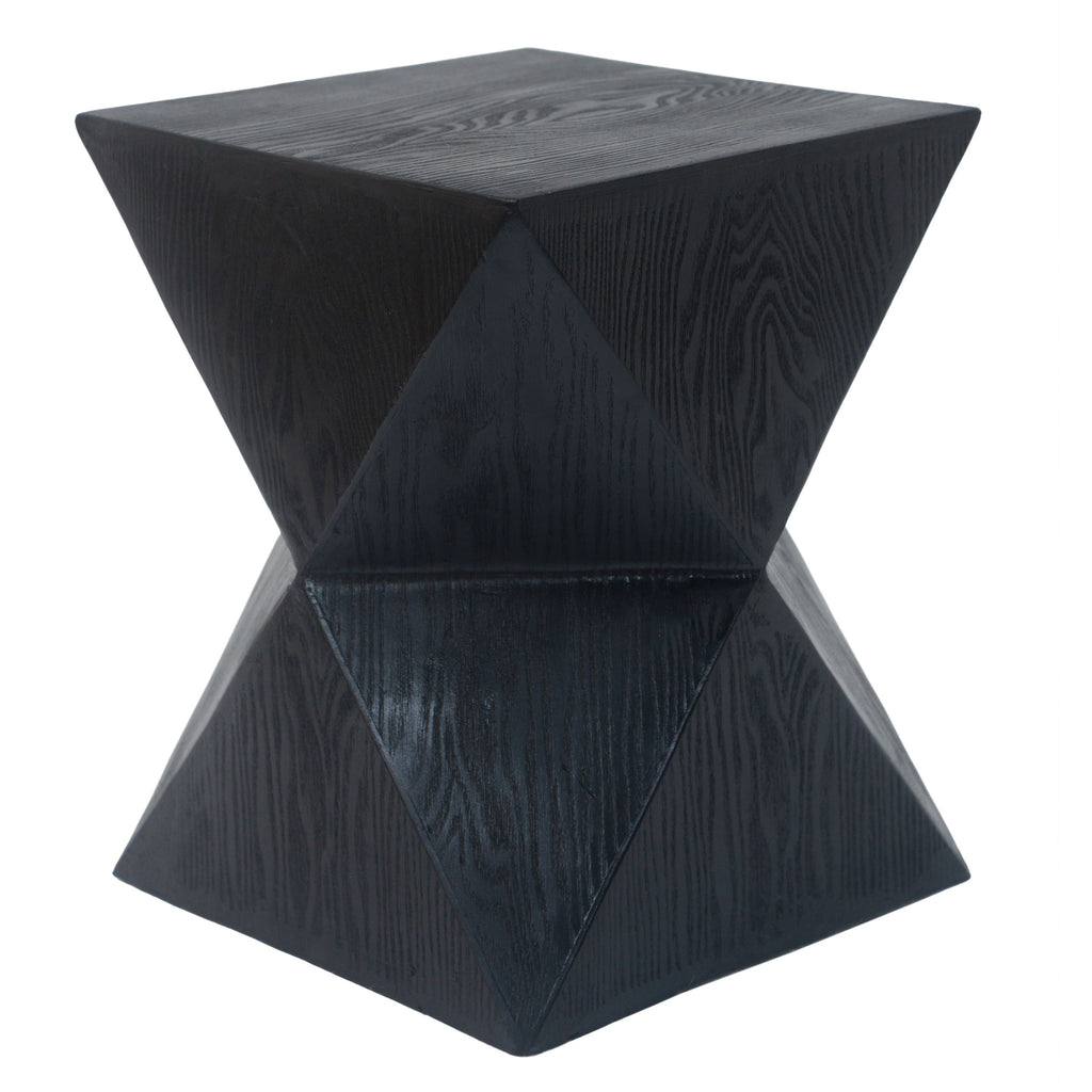 Yeah Depot - 14.25'' Black Prismatic Symmetry Concrete Side Table with Smooth Wood Grain Texture and Modern Prismatic Shape â€“ Weather-Resistant Accent for Patio, Garden, or Balcony