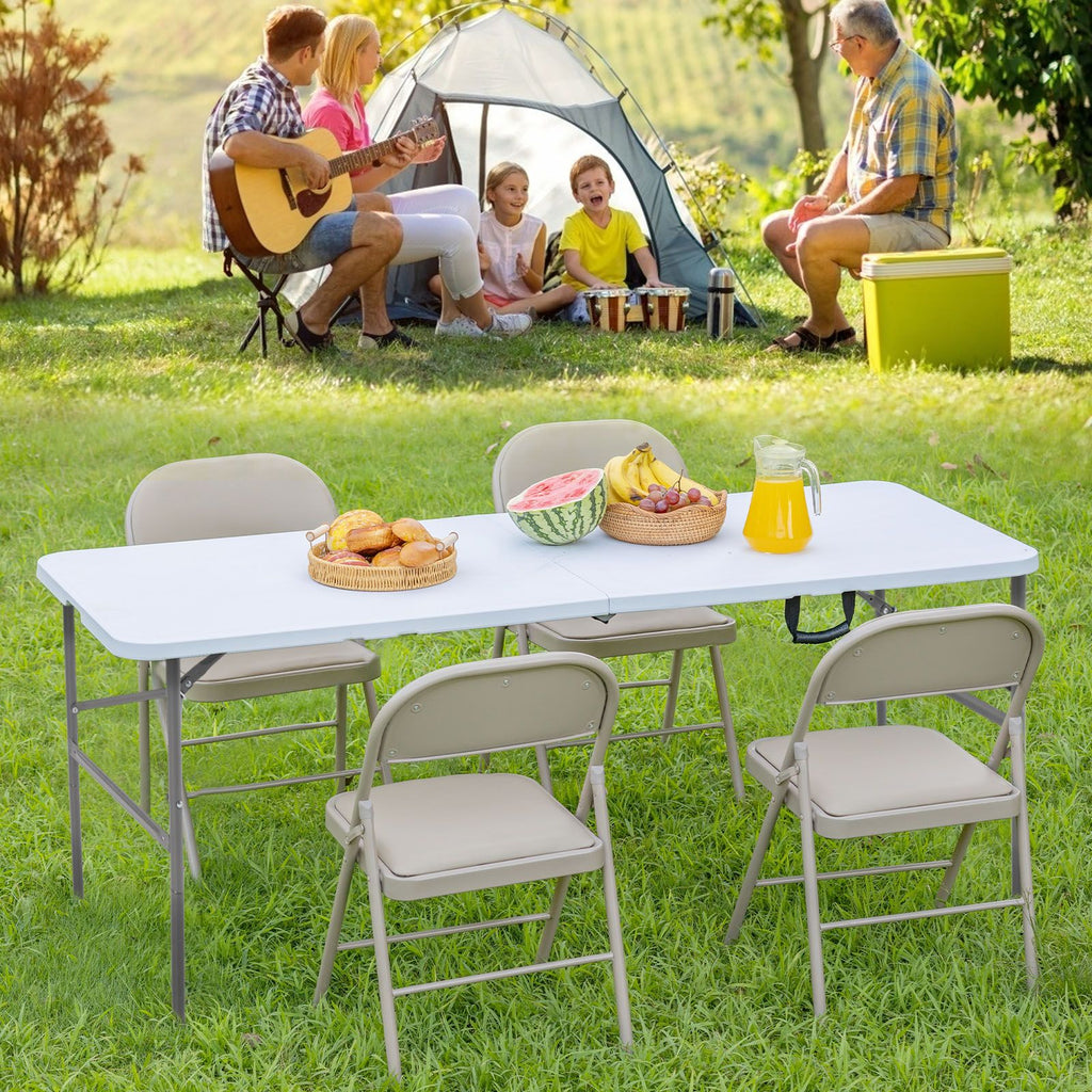 Yeah Depot - 4ft Folding Table Outdoor Indoor Heavy Duty Portable Table with Carrying Handle for Camping Picnic Party