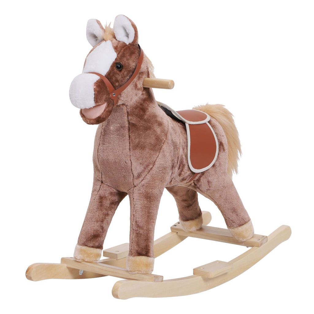 Yeah Depot - Qaba Kids Rocking Horse, Plush Toddler Rocker, Wooden Base Ride-On Toy with Handle Grip, Traditional Toy for Kids 36M+, Brown