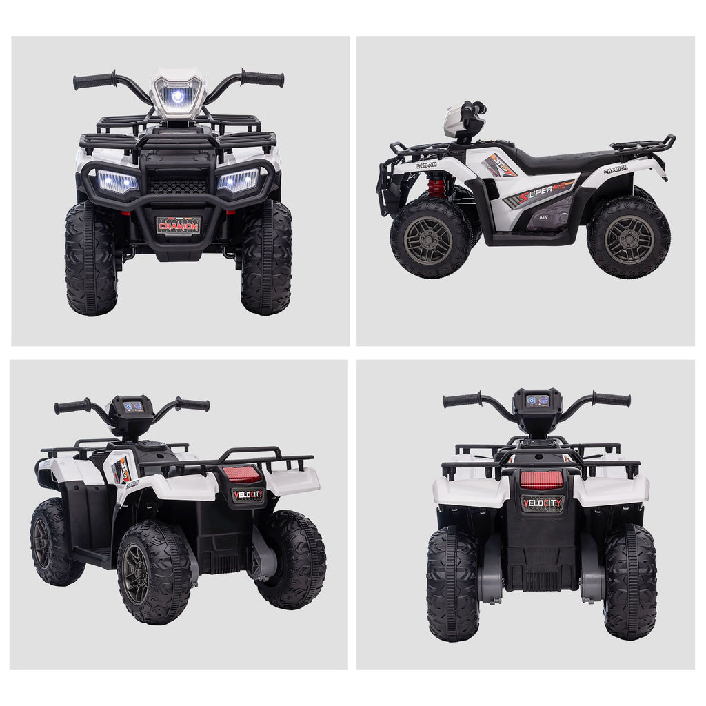Yeah Depot - Aosom 12V Ride on ATV for Kids, Kids Electric 4 Wheeler with Headlight, Music, MP3, Treaded Tires, Battery Powered Kids Quad for Toddler, White