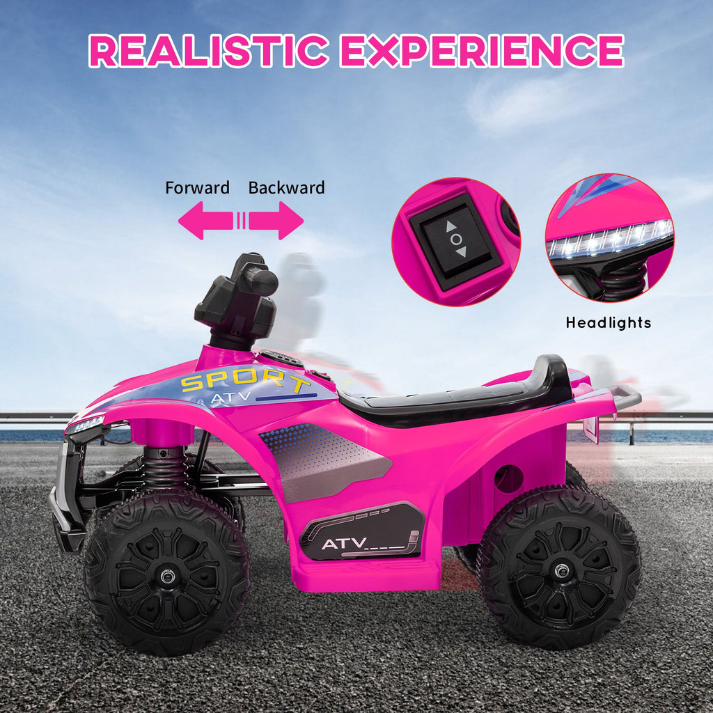 Yeah Depot - Qaba Kids ATV Quad, 6V Ride On Toy with 1.6MPH Max Speed, Rechargeable Battery, 4 Wheeler Battery Powered with Lights, Forward & Reverse for Toddlers, Pink