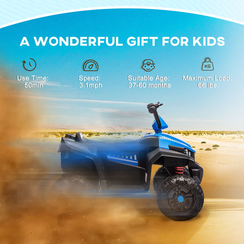 Yeah Depot - Qaba 12V Kids ATV, Battery Powered Four Wheeler with Spring Suspension, Forward & Reverse, LED Lights, Music, MP3, Kids Electric Car for Boys Girls, Blue