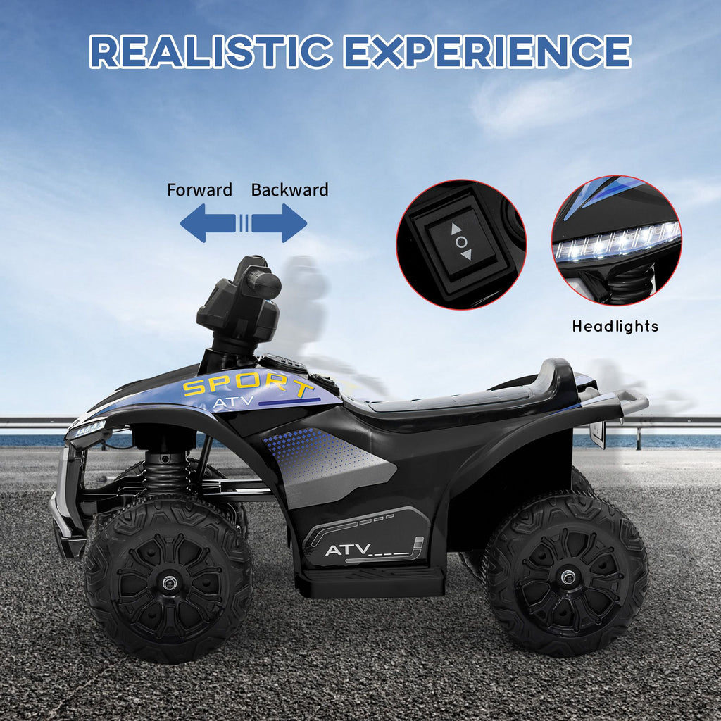 Yeah Depot - Qaba Kids ATV Quad, 6V Ride On Toy with 1.6MPH Max Speed, Rechargeable Battery, 4 Wheeler Battery Powered with Lights, Forward & Reverse for Toddlers, Black