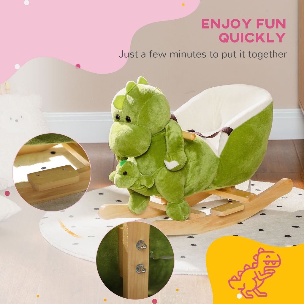 Yeah Depot - Qaba Baby Rocking Horse, Toddler Plush Dinosaur Animal Rocker with Seat Belt, 32 Songs, Hand Puppet, Kids Riding Horse Rocking Chair for 18-36 Months, Green