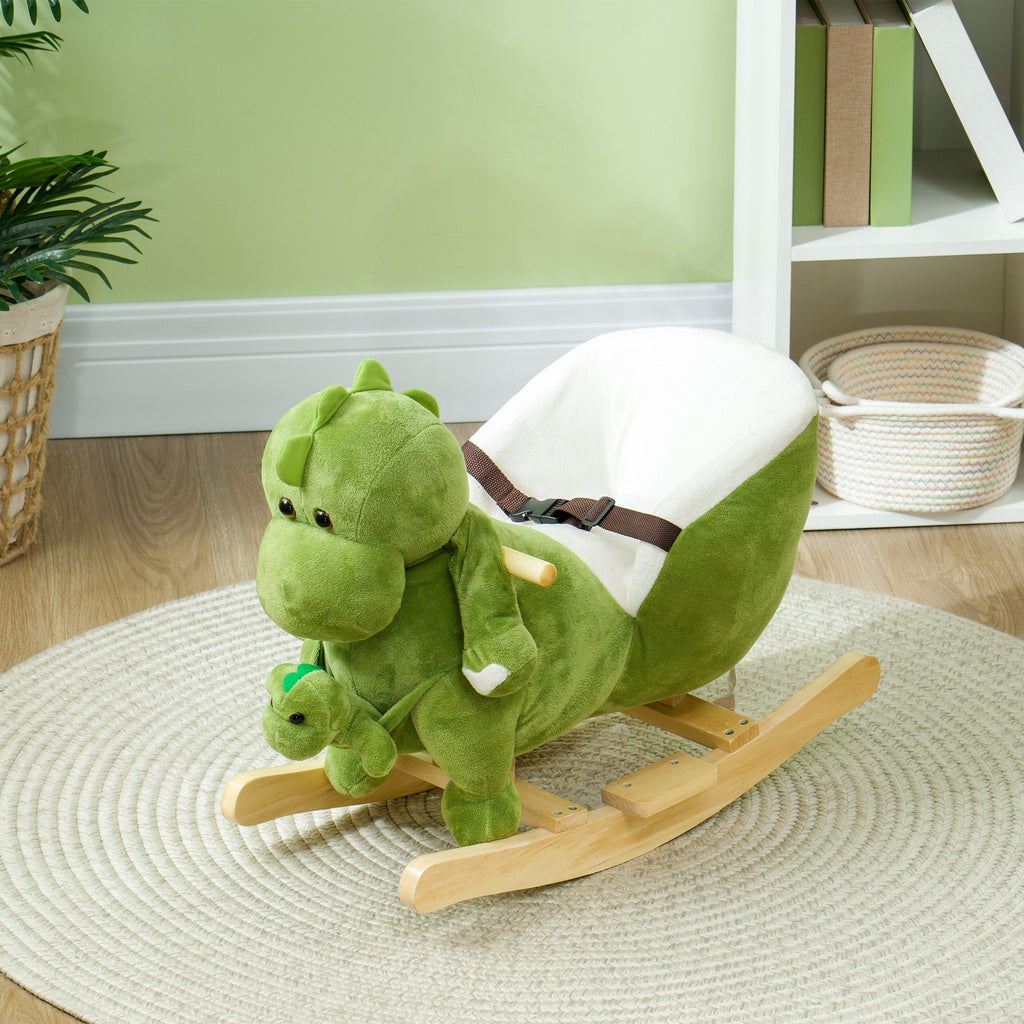 Yeah Depot - Qaba Baby Rocking Horse, Toddler Plush Dinosaur Animal Rocker with Seat Belt, 32 Songs, Hand Puppet, Kids Riding Horse Rocking Chair for 18-36 Months, Green