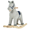 Yeah Depot - Qaba Kids Rocking Horse for Toddler 3-5, Plush Ride on Horse Wooden Rocker with Realistic Sounds, Gray