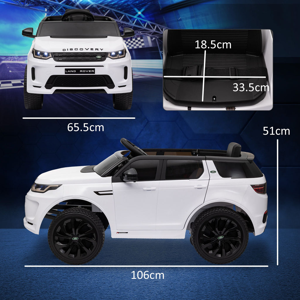 Yeah Depot - Qaba Land Rover Discovery Sport Licensed 12V Kids Ride on Car, Battery Powered Kids Electric Car with Remote Control, Soft Start, LED Lights, Music Horn, 3 Speeds, White