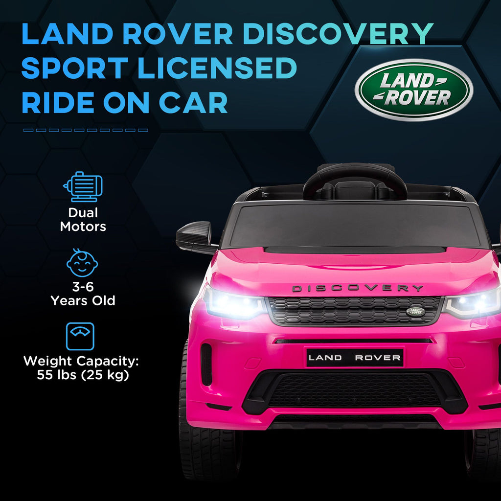 Yeah Depot - Qaba Land Rover Discovery Sport Licensed 12V Kids Ride on Car, Battery Powered Kids Electric Car with Remote Control, Soft Start, LED Lights, Music Horn, 3 Speeds, Pink