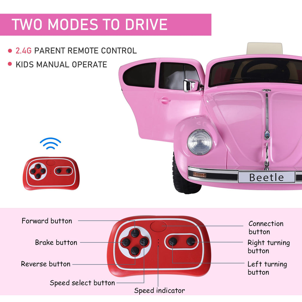 Yeah Depot - Aosom Licensed Volkswagen Beetle Electric Kids Ride-On Car 6V Battery Powered Toy with Remote Control Music Horn Lights MP3 for 3-6 Years Old Pink