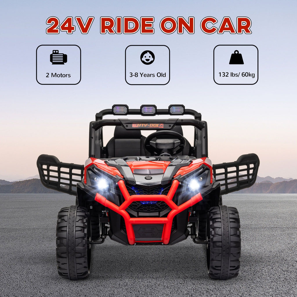 Yeah Depot - Qaba 2 Seater Electric Car for Kids, 24V Battery Powered Ride on Car with Remote Control, 3 Speed, Slow Start, LED Lights, Music, Horn, Spring Suspension for 3-8 Years, Red