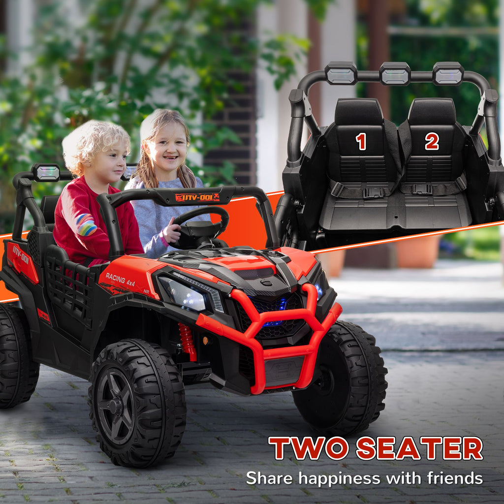 Yeah Depot - Qaba 2 Seater Electric Car for Kids, 24V Battery Powered Ride on Car with Remote Control, 3 Speed, Slow Start, LED Lights, Music, Horn, Spring Suspension for 3-8 Years, Red