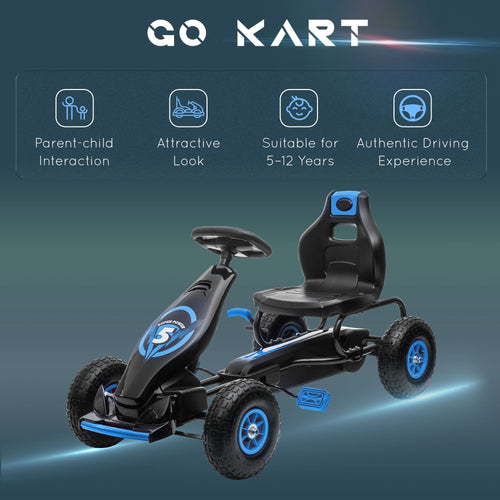 Yeah Depot - Aosom Kids Pedal Go Kart Ride-on Toy with Ergonomic Comfort, Pedal Car with Tough, Wear-Resistant Tread, Go Cart Kids Car for Boys & Girls with Suspension System, Safety Hand Brake, Ages 5-12, Blue