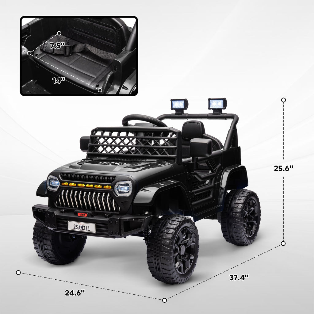 Yeah Depot - Qaba 12V Ride On Truck, Battery Powered Kids Electric Car UTV with 4 Suspension Wheels, Remote Control, 3 Speeds, LED Headlights, Horn, USB Music, Black
