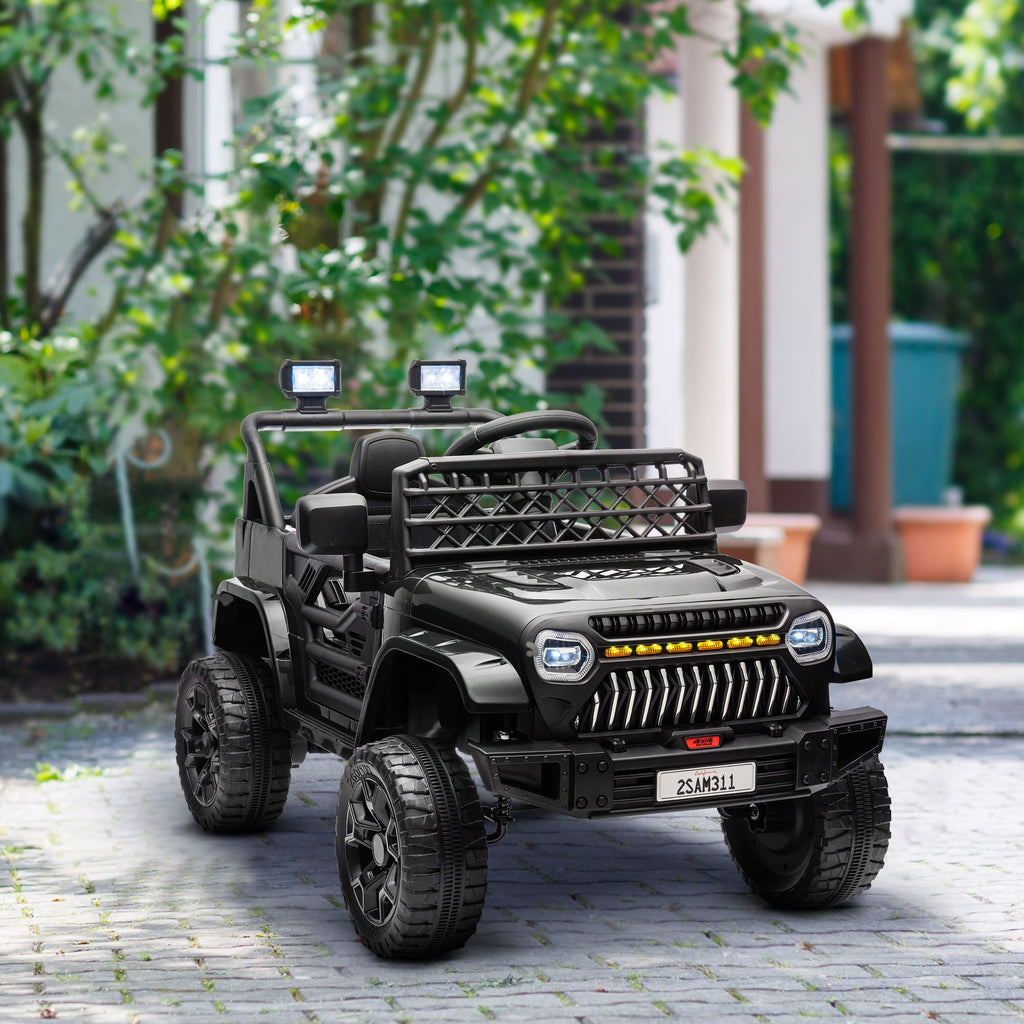 Yeah Depot - Qaba 12V Ride On Truck, Battery Powered Kids Electric Car UTV with 4 Suspension Wheels, Remote Control, 3 Speeds, LED Headlights, Horn, USB Music, Black