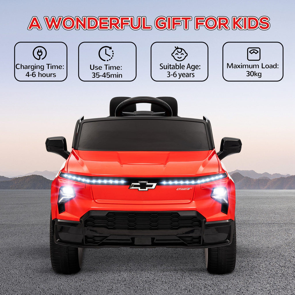 Yeah Depot - Qaba 12V Kids Electric Car, Chevrolet Silverado EV RST Licensed Ride on Car with Parent Remote Control, Spring Suspension, Soft Start, Training Wheels, LED Lights, Music, MP3, 3 Speed, Red