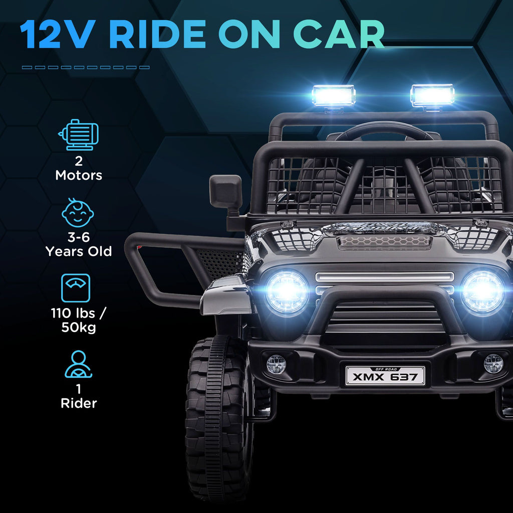 Yeah Depot - Qaba 12V Ride on Truck, Battery Powered Kids Electric Car with Parent Remote, 4 Suspension Wheels, 3 MPH Max Speed, Music, Horn & LED Lights for Ages 3-6 Years Old, Black