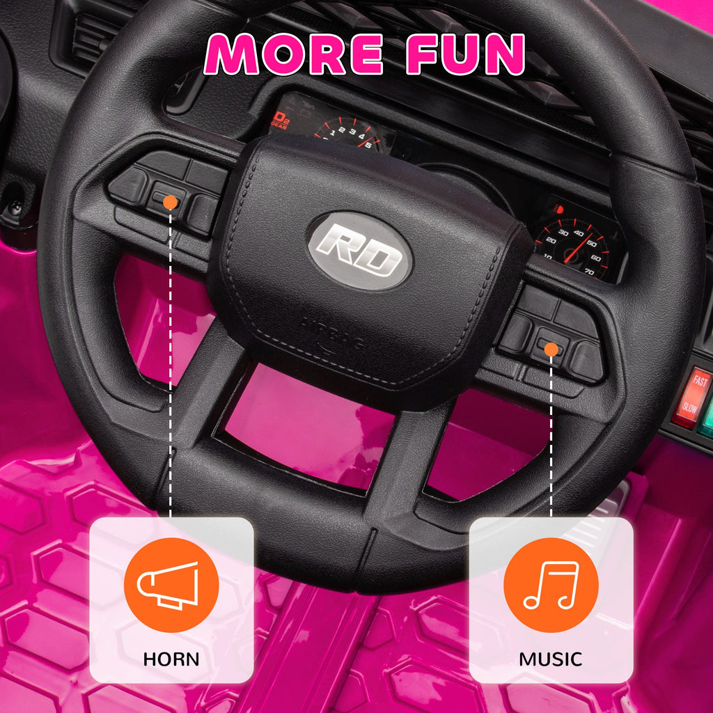 Yeah Depot - Qaba 12V Ride On Truck, Battery Powered Kids Electric Car UTV with 4 Suspension Wheels, Remote Control, 3 Speeds, LED Headlights, Horn, USB Music, Pink