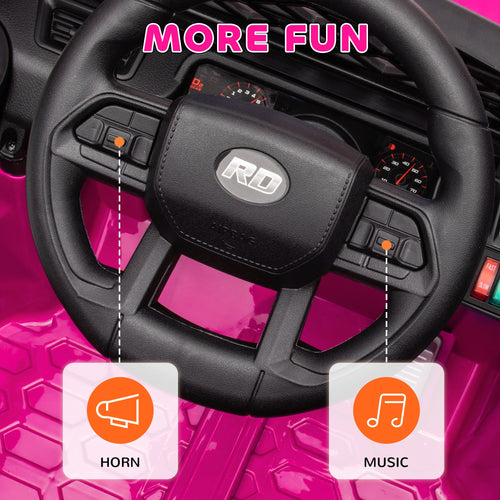 Yeah Depot - Qaba 12V Ride On Truck, Battery Powered Kids Electric Car UTV with 4 Suspension Wheels, Remote Control, 3 Speeds, LED Headlights, Horn, USB Music, Pink
