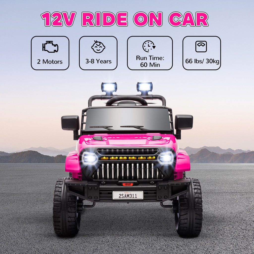 Yeah Depot - Qaba 12V Ride On Truck, Battery Powered Kids Electric Car UTV with 4 Suspension Wheels, Remote Control, 3 Speeds, LED Headlights, Horn, USB Music, Pink