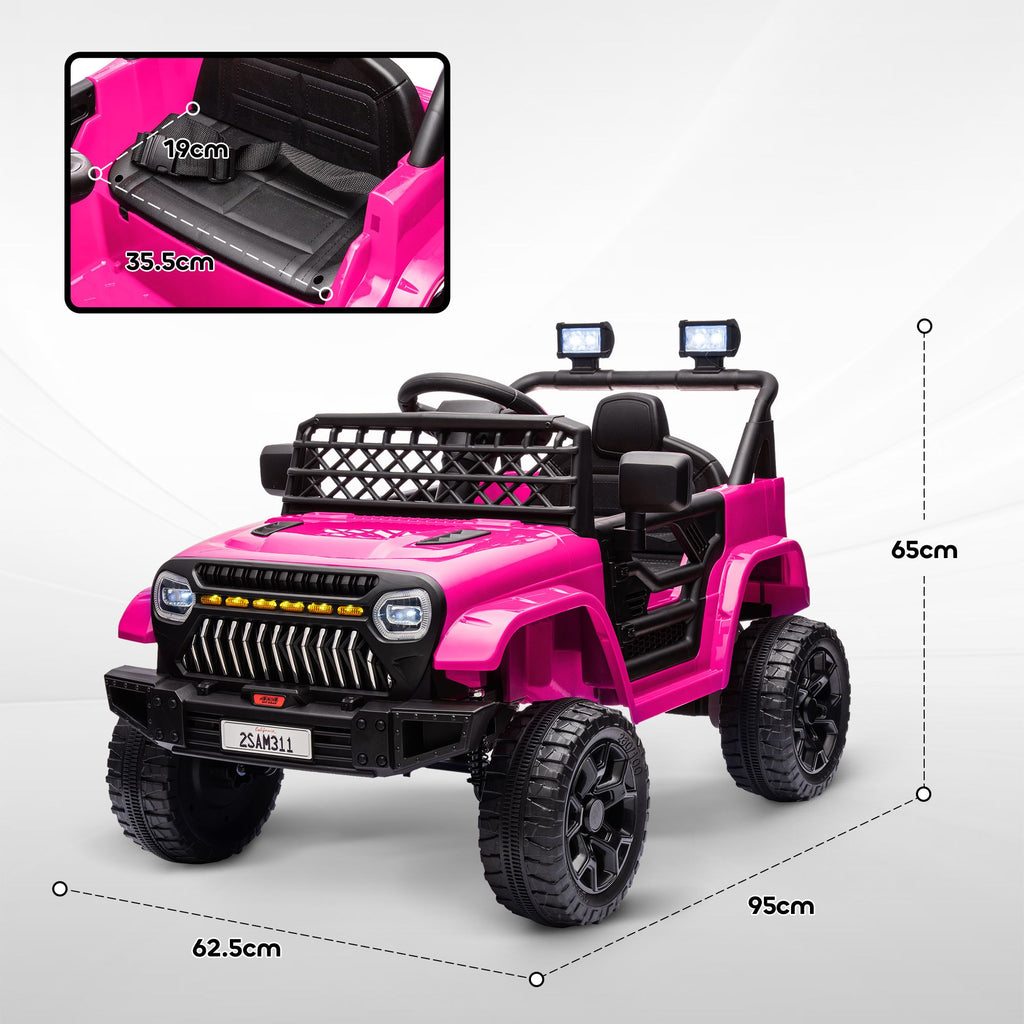 Yeah Depot - Qaba 12V Ride On Truck, Battery Powered Kids Electric Car UTV with 4 Suspension Wheels, Remote Control, 3 Speeds, LED Headlights, Horn, USB Music, Pink
