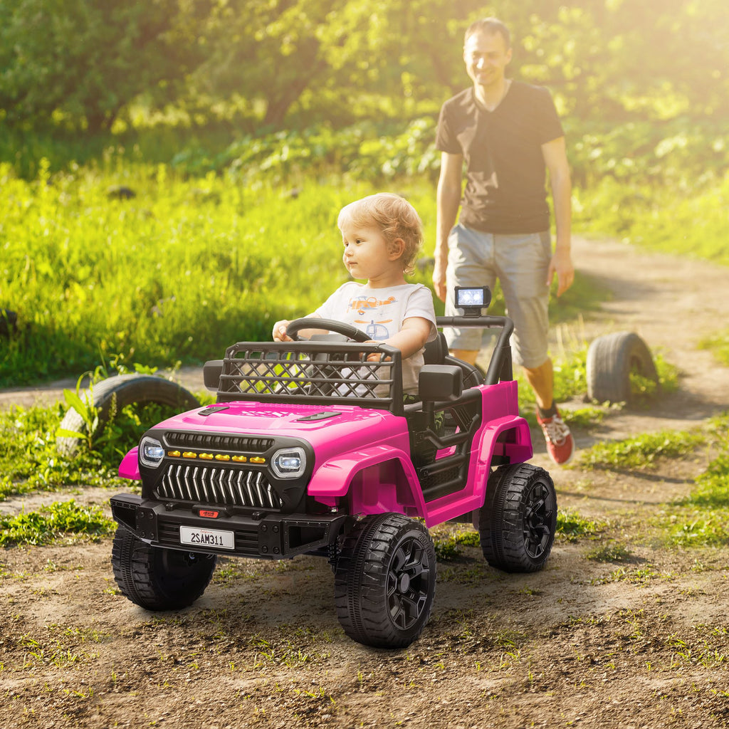 Yeah Depot - Qaba 12V Ride On Truck, Battery Powered Kids Electric Car UTV with 4 Suspension Wheels, Remote Control, 3 Speeds, LED Headlights, Horn, USB Music, Pink