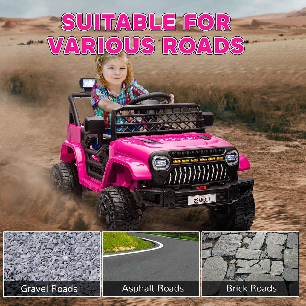 Yeah Depot - Qaba 12V Ride On Truck, Battery Powered Kids Electric Car UTV with 4 Suspension Wheels, Remote Control, 3 Speeds, LED Headlights, Horn, USB Music, Pink