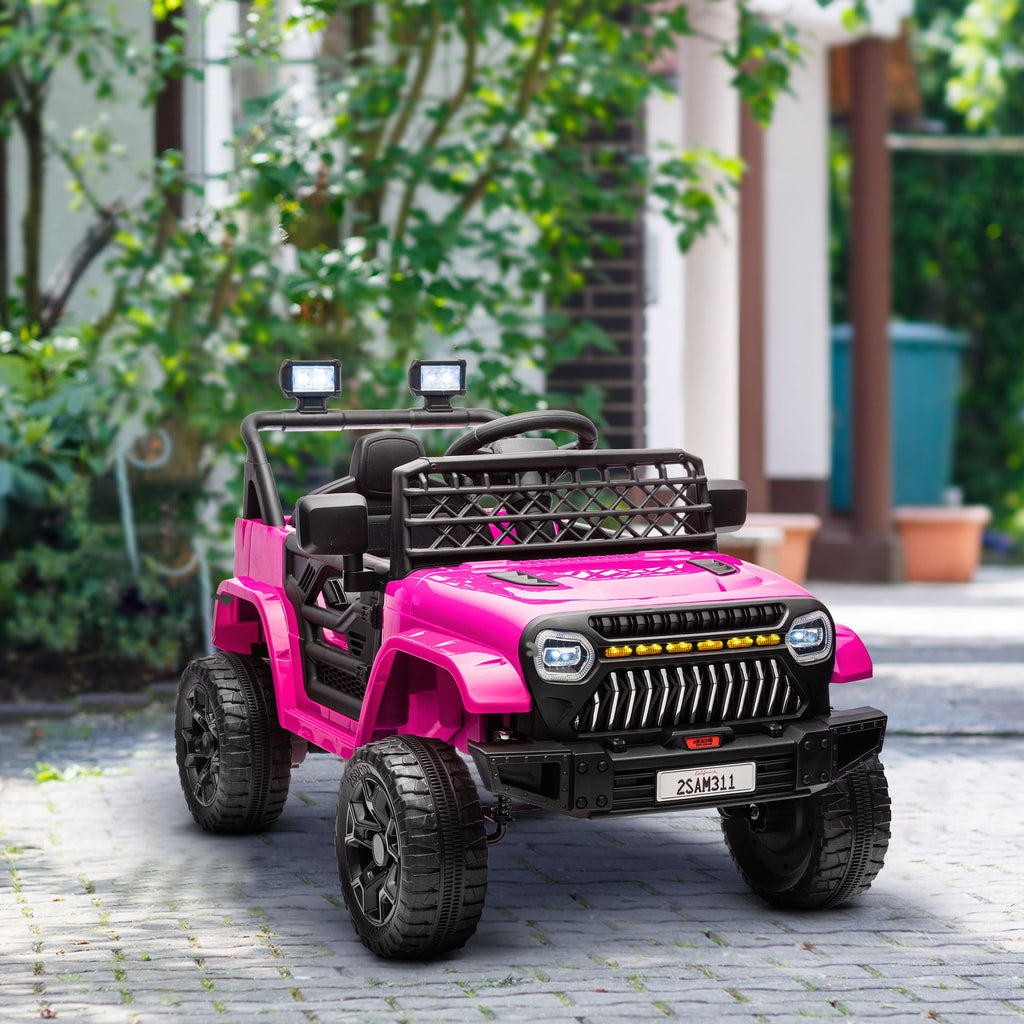 Yeah Depot - Qaba 12V Ride On Truck, Battery Powered Kids Electric Car UTV with 4 Suspension Wheels, Remote Control, 3 Speeds, LED Headlights, Horn, USB Music, Pink