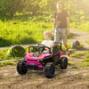 Yeah Depot - Qaba 12V Kids UTV, Battery Powered Ride on Truck, 3.7 MPH Off-Road Electric Car with Remote Control, 4-Wheel Suspension, LED Headlights, 3 Speeds, Horn & Music, for Boys and Girls, Pink