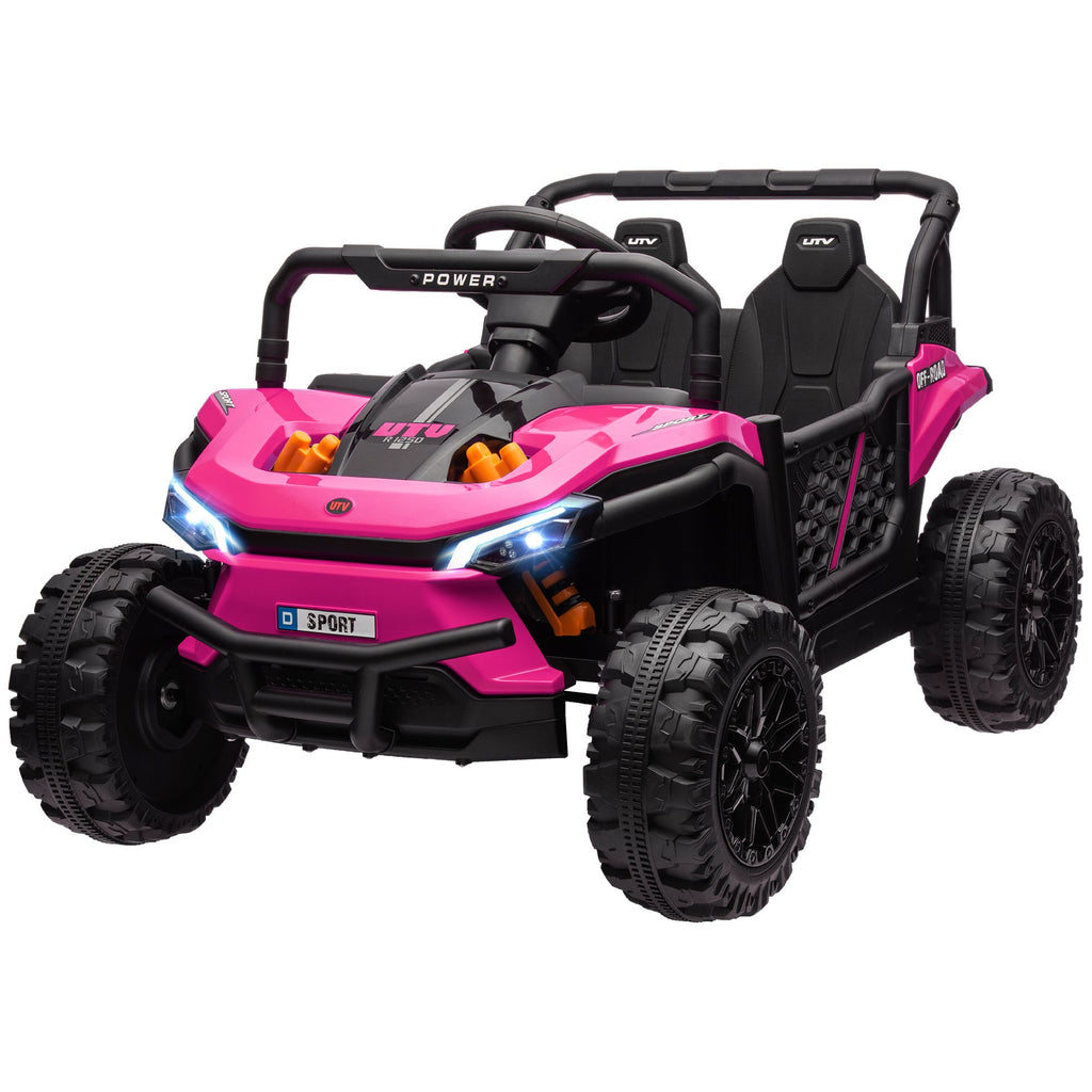 Yeah Depot - Qaba 12V Kids UTV, Battery Powered Ride on Truck, 3.7 MPH Off-Road Electric Car with Remote Control, 4-Wheel Suspension, LED Headlights, 3 Speeds, Horn & Music, for Boys and Girls, Pink