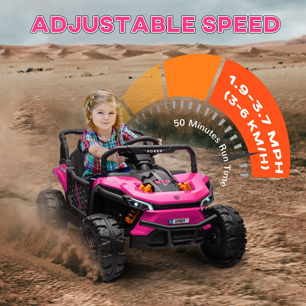 Yeah Depot - Qaba 12V Kids UTV, Battery Powered Ride on Truck, 3.7 MPH Off-Road Electric Car with Remote Control, 4-Wheel Suspension, LED Headlights, 3 Speeds, Horn & Music, for Boys and Girls, Pink
