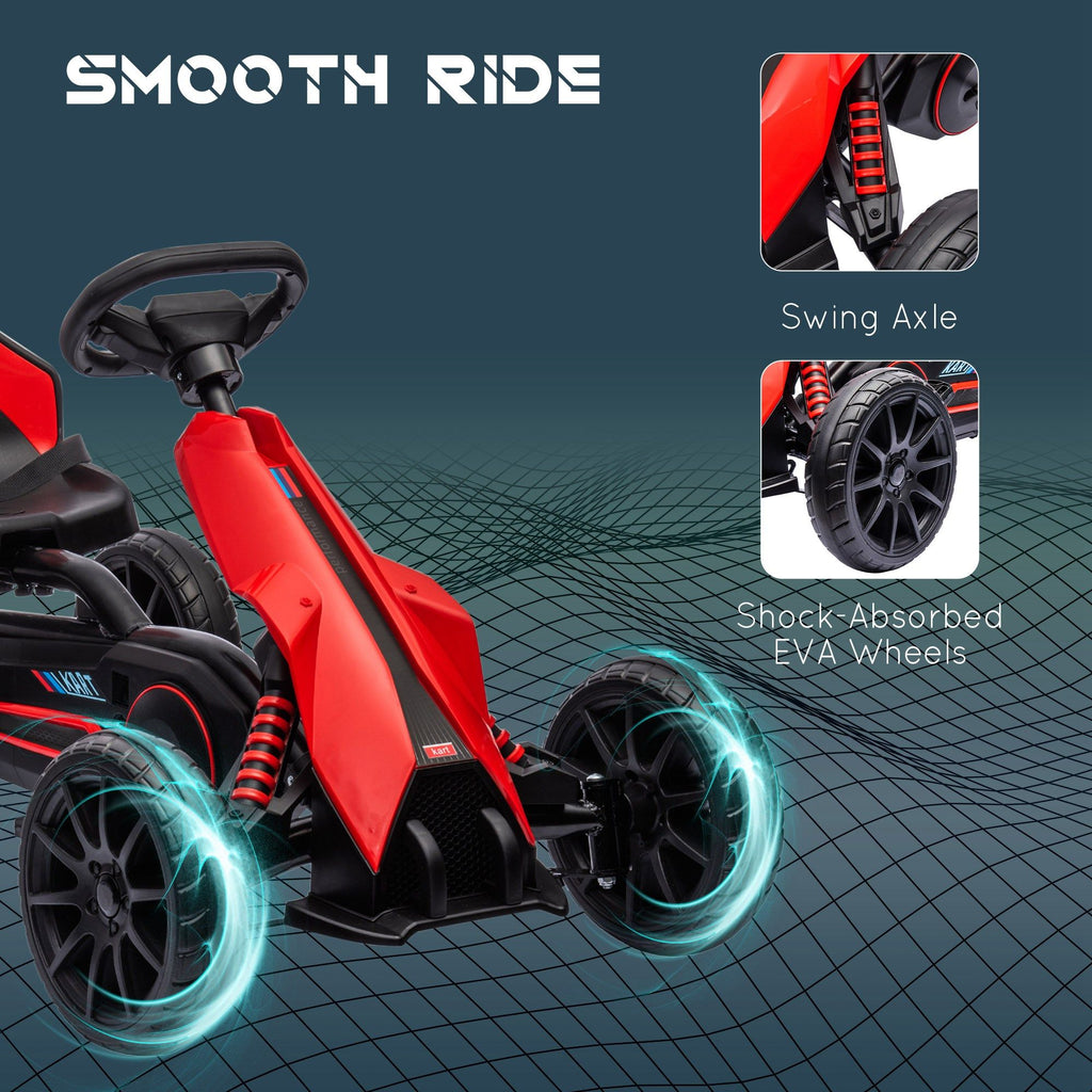 Yeah Depot - Aosom Kids Pedal Go Kart, Outdoor Ride on Toy with Adjustable Seat, Swing Axle, Handbrake, 4 Non-Slip EVA Wheels for Boys and Girls Aged 3-8 Years Old, Red