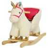 Yeah Depot - Qaba Kids Rocking Horse, Ride on Unicorn with Realistic Sounds, Safety Belt & Wooden Base, Plush Animal Rocker for Toddlers 18-36 Months, Cream White