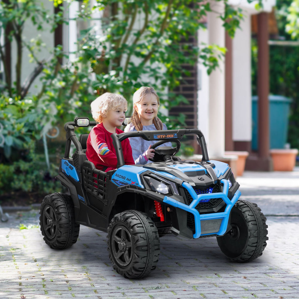 Yeah Depot - Qaba 2 Seater Electric Car for Kids, 24V Battery Powered Ride on Car with Remote Control, 3 Speed, Slow Start, LED Lights, Music, Horn, Spring Suspension for 3-8 Years, Blue