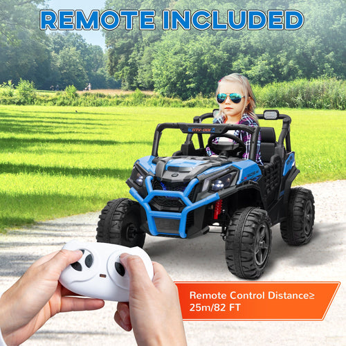 Yeah Depot - Qaba 2 Seater Electric Car for Kids, 24V Battery Powered Ride on Car with Remote Control, 3 Speed, Slow Start, LED Lights, Music, Horn, Spring Suspension for 3-8 Years, Blue