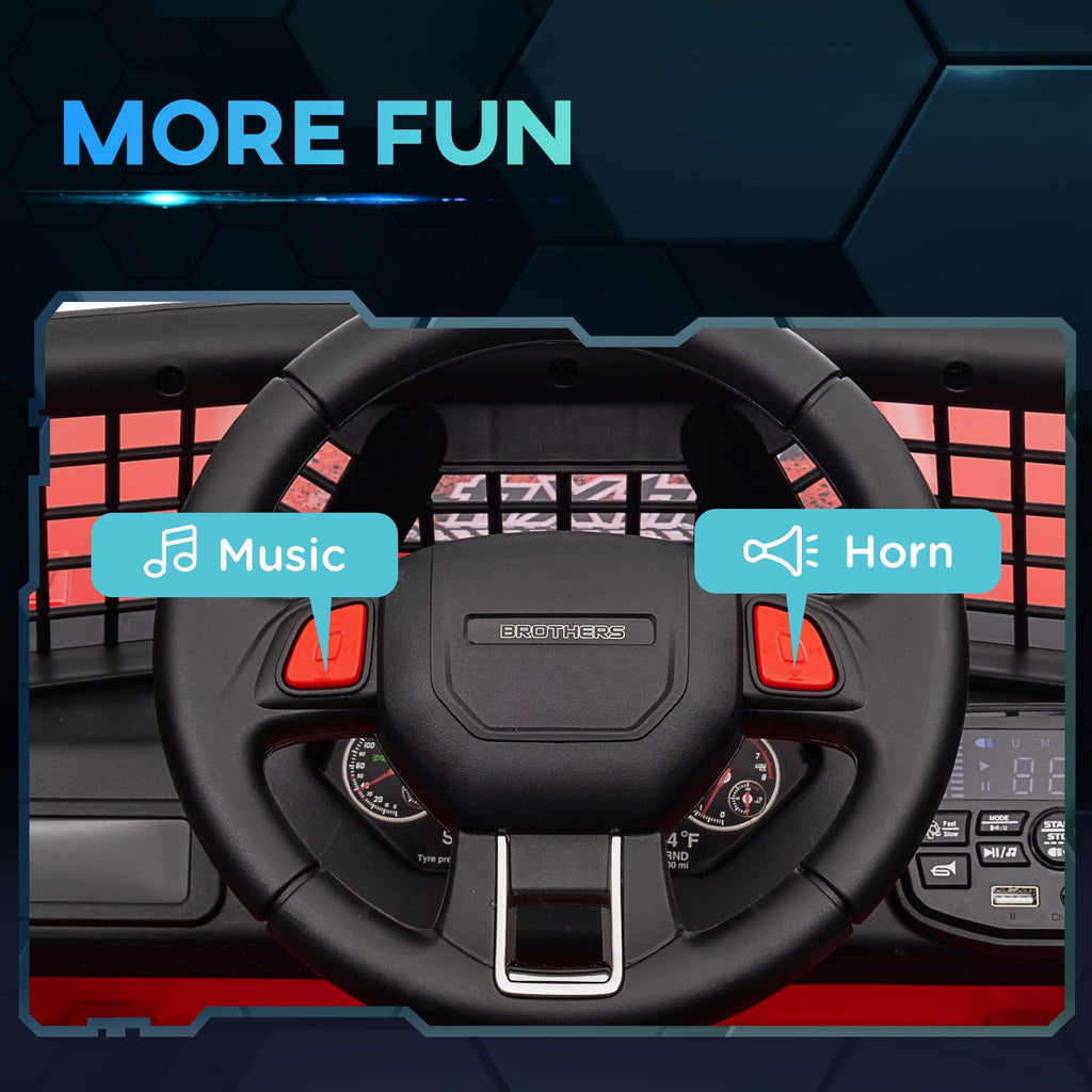 Yeah Depot - Qaba 12V Ride on Truck, Battery Powered Kids Electric Car with Parent Remote, 4 Suspension Wheels, 3 MPH Max Speed, Music, Horn & LED Lights for Ages 3-6 Years Old, Red