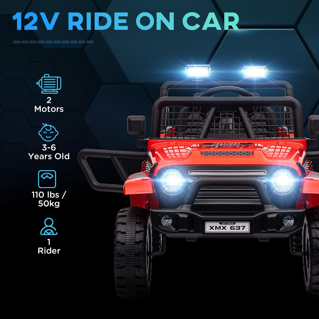 Yeah Depot - Qaba 12V Ride on Truck, Battery Powered Kids Electric Car with Parent Remote, 4 Suspension Wheels, 3 MPH Max Speed, Music, Horn & LED Lights for Ages 3-6 Years Old, Red