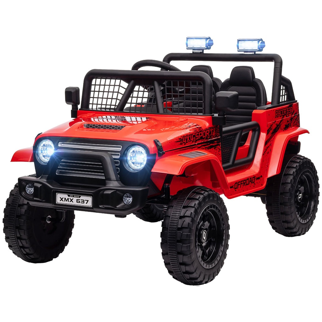 Yeah Depot - Qaba 12V Ride on Truck, Battery Powered Kids Electric Car with Parent Remote, 4 Suspension Wheels, 3 MPH Max Speed, Music, Horn & LED Lights for Ages 3-6 Years Old, Red